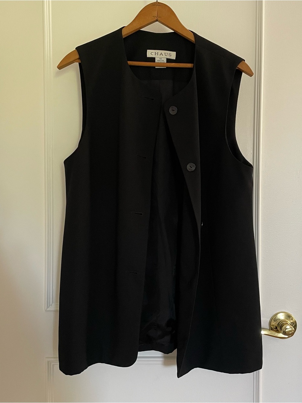 Chaus Black Sleeveless Longline Vest with Button Front